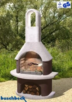 Buschbeck Gartenkamin Milano Weiß-braun -Flammengrill 1780 Buschbeck Gartenkamin Milano