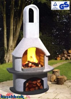 Buschbeck Gartenkamin Valenzia Weiß-anthrazit -Flammengrill Buaschbeck Grillkamin Valenzia