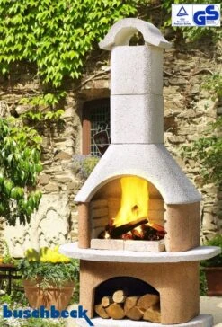 Buschbeck Gartenkamin Athen Weiß-terra -Flammengrill Buschbeck Gartenkamin Athen