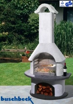 Buschbeck Gartenkamin Verona Weiß-anthrazit -Flammengrill Buschbeck Gartenkamin Grillkamin Verona