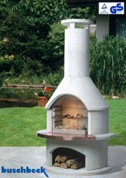 Buschbeck Gartenkamin Rondo Weiß Mit Kupferblende -Flammengrill Buschbeck Gartenkamin Rondo weiss