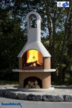 Buschbeck Gartenkamin Toskana Weiß-terra Mit Kupferblende -Flammengrill Buschbeck Gartenkamin Toskana