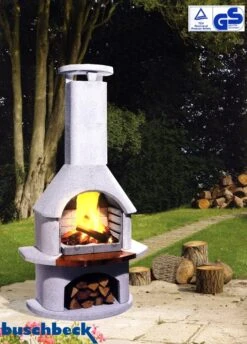 Buschbeck Gartenkamin Venezia Weiß Mit Kupferblende -Flammengrill Buschbeck Gartenkamin Venezia