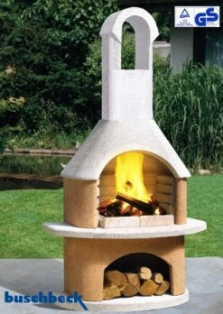 Buschbeck Gartenkamin Bali Weiß-terra -Flammengrill Buschbeck Grillkamin Bali
