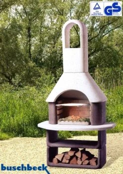 Buschbeck Gartenkamin Montana Weiß-braun -Flammengrill Buschbeck Grillkamin Gartenkamin Montana