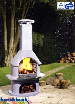 Buschbeck Gartenkamin Kreta II Weiß Mit Edelstahlblende 7 Buschbeck Gartenkamin Kreta II Weiß Mit Edelstahlblende -Flammengrill Buschbeck Grillkamin Kreta