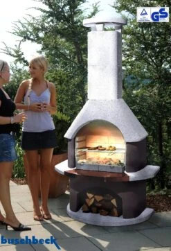Buschbeck Gartenkamin San Remo Weiß-braun Mit Kupferblende -Flammengrill Buschbeck Grillkamin San Remo