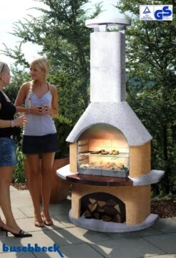 Buschbeck Gartenkamin San Remo Weiß-terra Mit Kupferblende -Flammengrill Buschbeck Grillkamin San Remo terra
