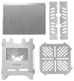 Fennek Hobo Kocher Premium Zum Klappen / Edelstahl Mit Tasche Und Aschewanne -Flammengrill Fennek Hobo Kocher Premium Edelstahl Einzelteile