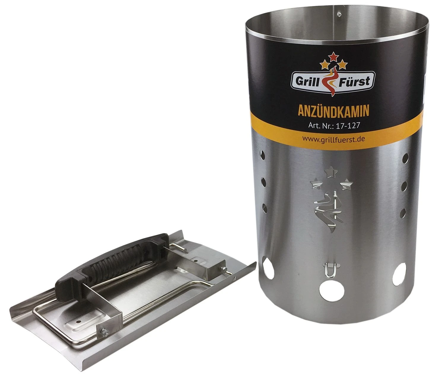 Grillfürst Anzündkamin Premium Edelstahl, Durchmesser 19 Cm, Höhe 30,5 Cm, Mit Sicherheitsgriff 4 Grillfürst Anzündkamin Premium Edelstahl, Durchmesser 19 Cm, Höhe 30,5 Cm, Mit Sicherheitsgriff – Bild 4