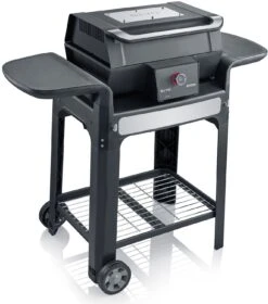 Severin Elektrogrill SEVO GTS - Boost Zone 500°C - Mit Deckel Und Grillwagen - 3.000 W - Inkl. Grillfürst Premium Grillbesteck Set Und Premium Grillbürste -Flammengrill Severin Elektrogrill Power Boost pg8107 sevo gs deckel geschlossen