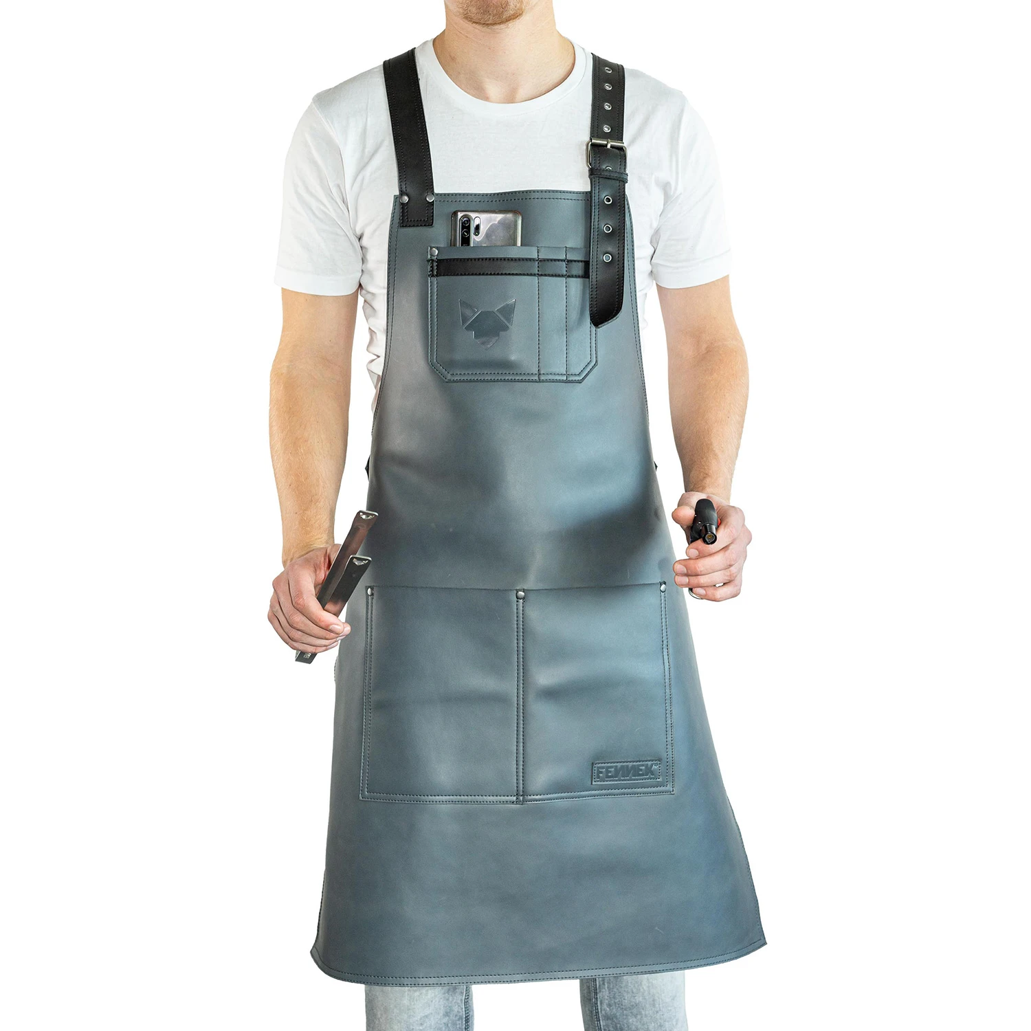 Fennek Grillschürze Aus Leder, Grau 1 Fennek Grillschürze Aus Leder, Grau